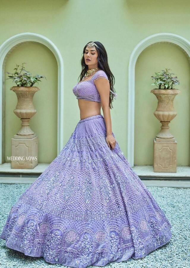Pics Esha Gupta Gave Killer Pose In Light Purple Lehenga